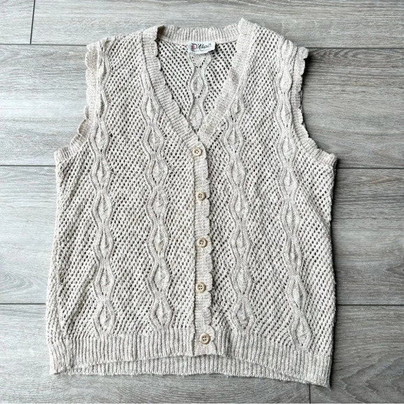 Vintage D'Allaird's Crochet Open Cable Knitted Waistcoat Vest Made in Canada - Picture 4 of 11